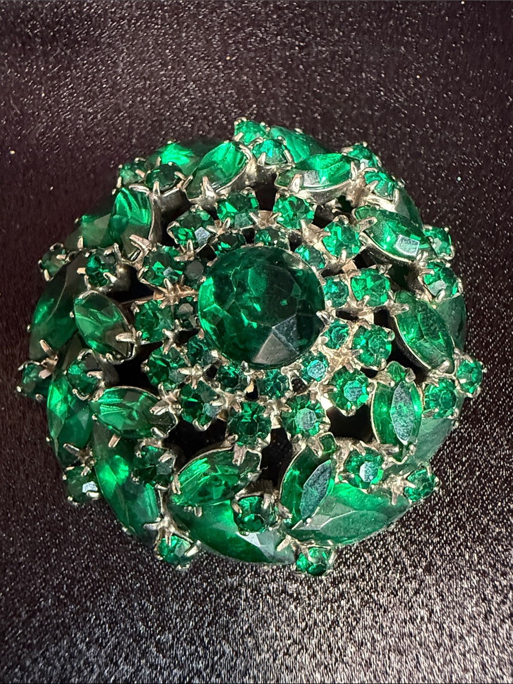 Emerald Green Crystal Cluster Brooch -